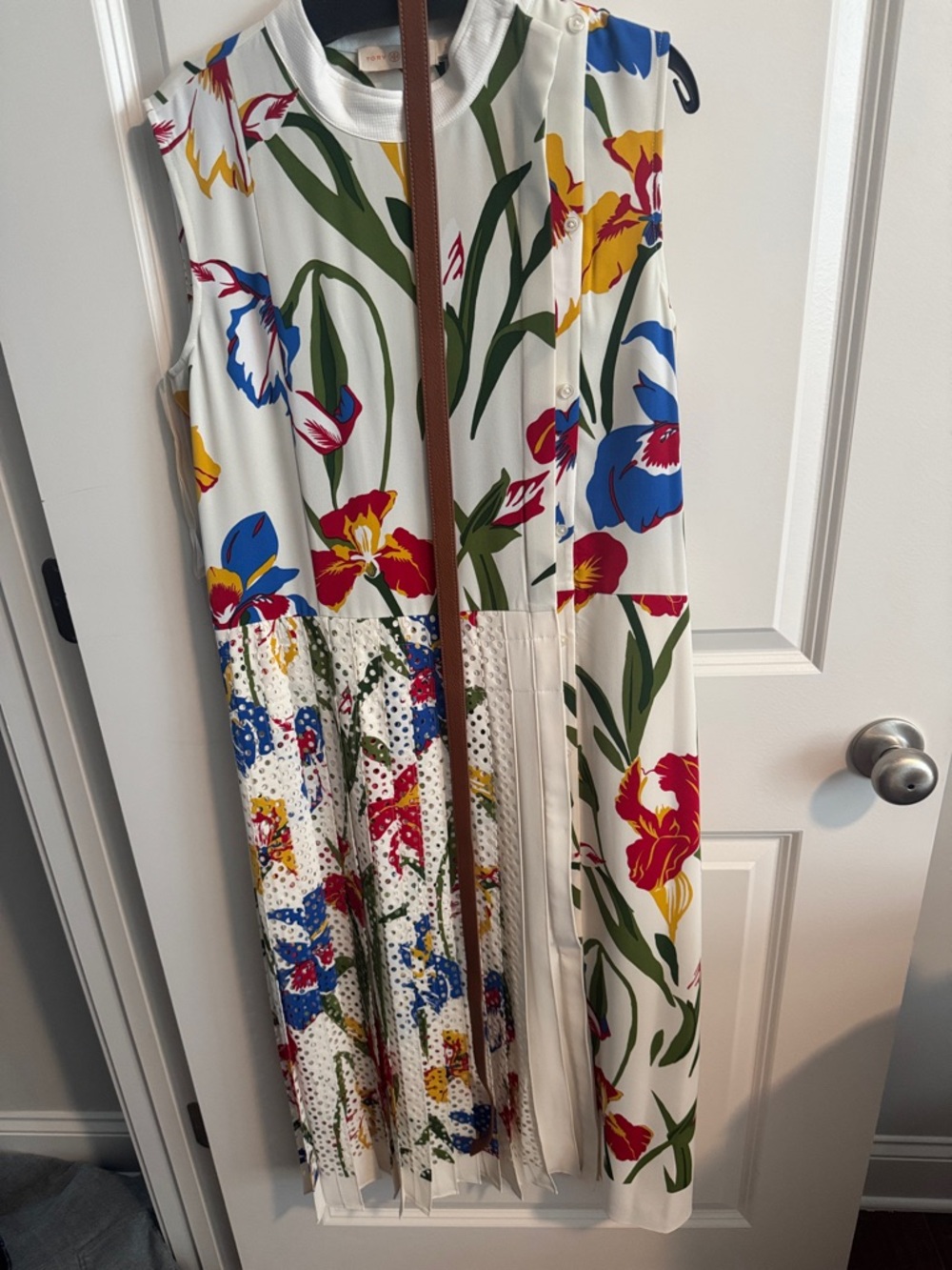 Tory Burch White Dress with Green and Yellow Floral Print